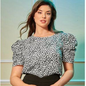Plus Puff Sleeve Dalmatian Print Top